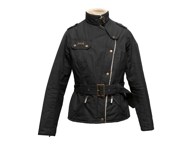 Giacca nera con cintura foderata Barbour taglia US 6