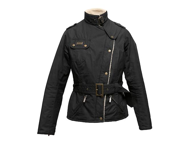 Schwarze Jacke mit Barbour-Futter und Gürtel, Größe US 6 Baumwolle  ref.1237998