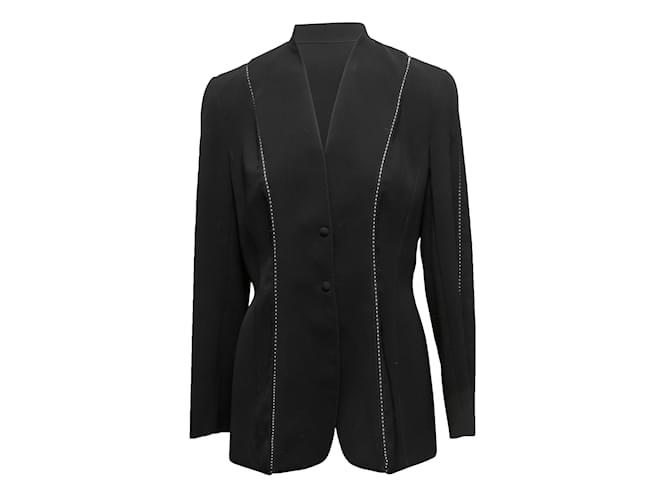 Vintage Black Thierry Mugler Rhinestone-Trimmed Silk Blazer Size FR 42  ref.1238007