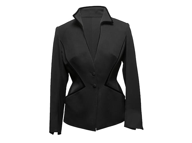 Vintage negro Thierry Mugler blazer con adornos de terciopelo tamaño US S  ref.1238008