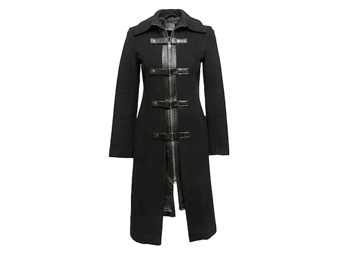 Abrigo largo con adornos de cuero de lana Mackage negro Talla US XS  ref.1238011