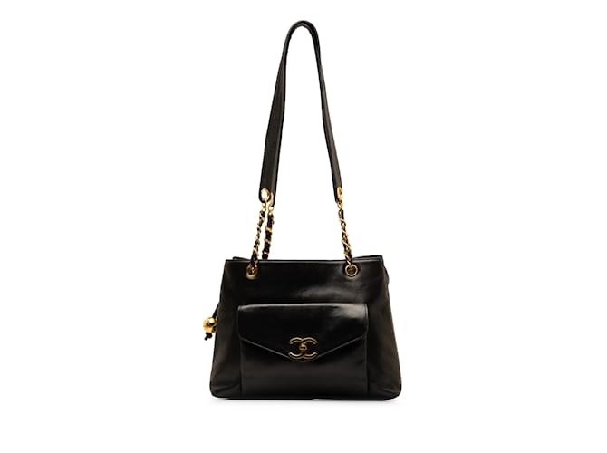 Schwarze Chanel CC Lammleder-Einkaufstasche mit Vordertasche  ref.1238030