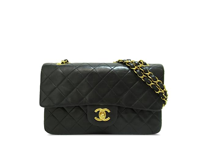 Black Chanel Small Classic Lambskin Double Flap Shoulder Bag Leather  ref.1238032