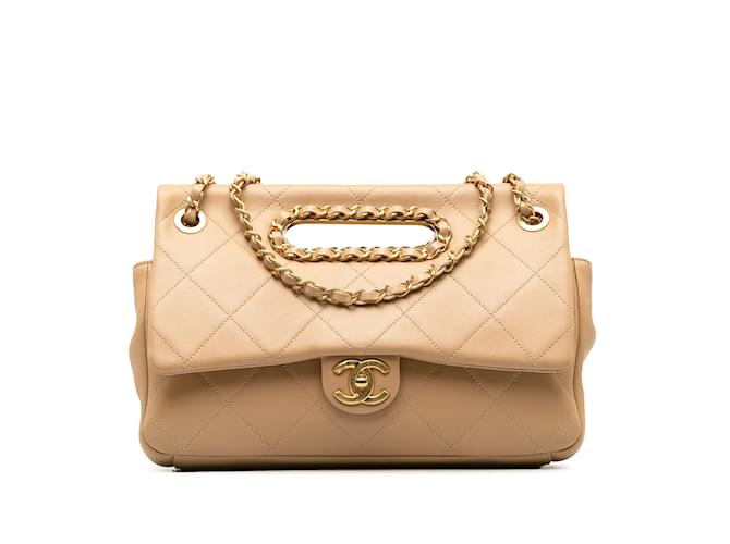 Tan Chanel A Real Catch Lambskin Satchel Camel Leather  ref.1238042