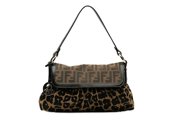 Brown Fendi Zucca Chef Leopard Shoulder Bag Leather  ref.1238043