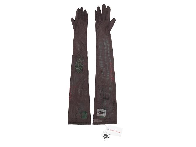 Brown & Multicolor Walter Van Beirendonck Mesh Tattoo Gloves Size US L