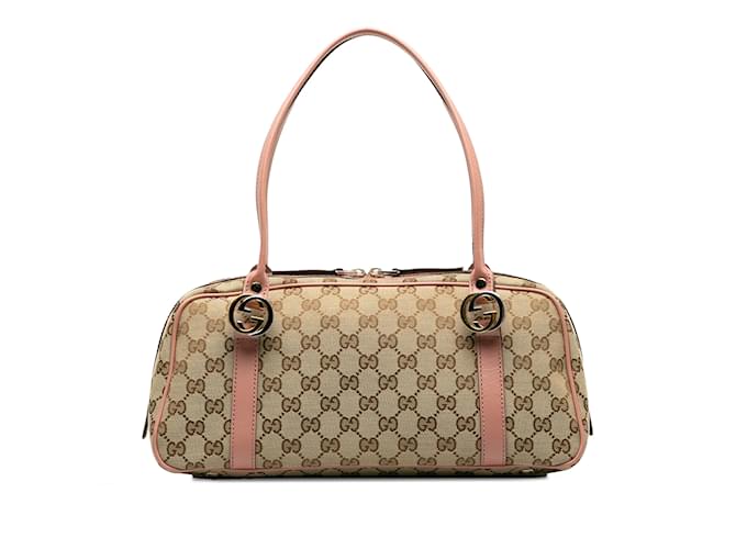Brown Gucci GG Canvas Twins Shoulder Bag Leather  ref.1238069