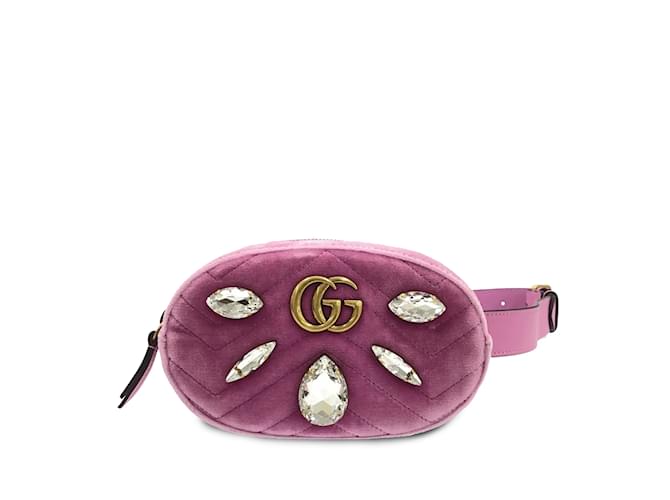 Rosa Gucci GG Marmont Samt-Gürteltasche mit Kristallen Pink Leder
