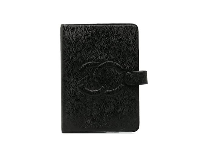 Capa preta para caderno Chanel Caviar CC Preto Couro  ref.1238073