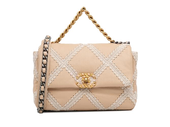 Beige Chanel Medium Crochet and Calfskin 19 Flap Bag Satchel Leather  ref.1238097