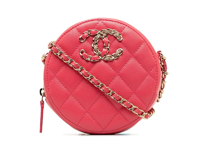 Chanel 19 Chanel rosa 19 Clutch redonda de caviar com bolsa crossbody de corrente Couro  ref.1238109