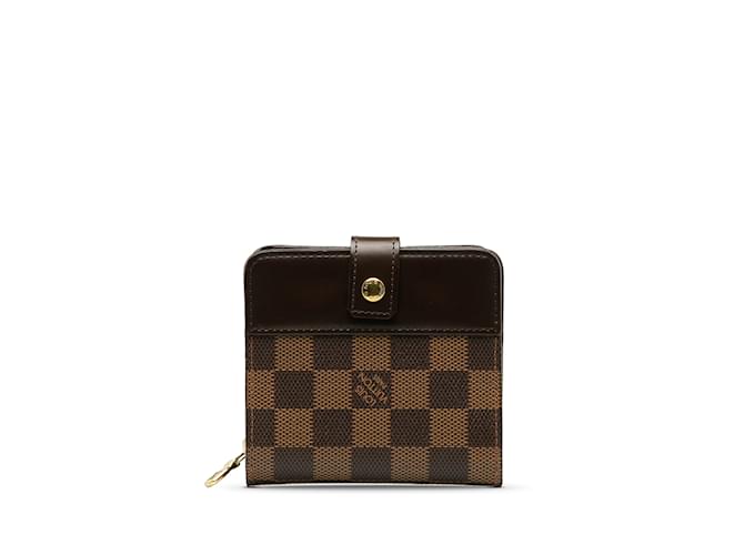 Brown Louis Vuitton Damier Ebene Compact Zip Wallet Cloth  ref.1238121