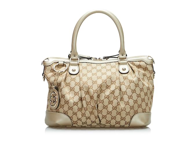 Beige Gucci GG Canvas Sukey Handbag Leather  ref.1238132