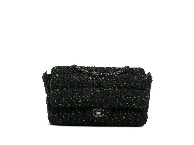Bolsa com aba de tweed Chanel CC preta Preto