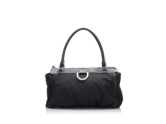 Black Gucci GG Canvas Abbey D-Ring Shoulder Bag Leather  ref.1238144