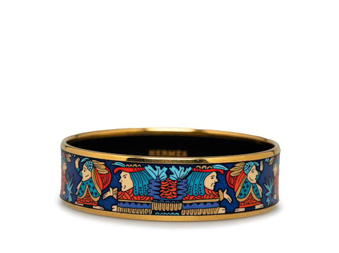 Hermès Brazalete de disfraz con brazalete ancho de esmalte azul de Hermes Metal  ref.1238155