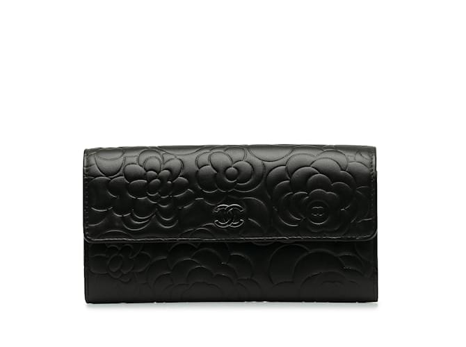 Black Chanel CC Camellia Flap Wallet Leather  ref.1238158