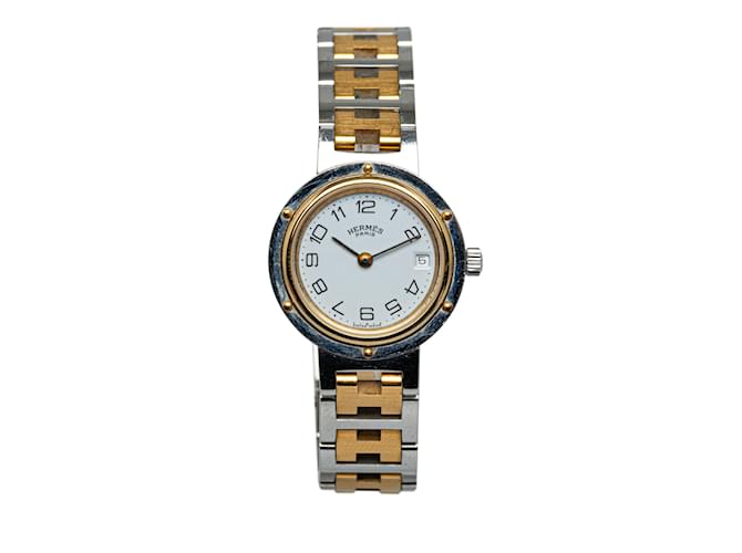 Silberne Hermès-Quarz-Edelstahl-Clipper-Uhr  ref.1238164