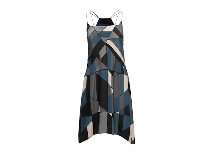 Grey & Multicolor Valentino Geometric Print Silk Dress Size US M  ref.1238191