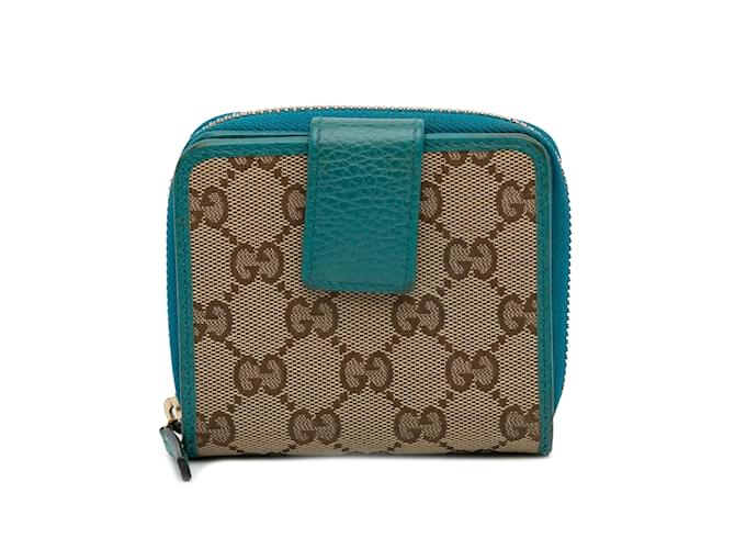 Braune, kleine Bi-Fold-Geldbörse aus Gucci-GG-Canvas Leder  ref.1238218