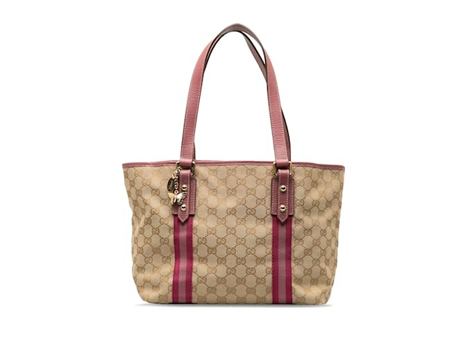 Beige & Pink Gucci GG Canvas Jolicoeur Handbag Leather  ref.1238220