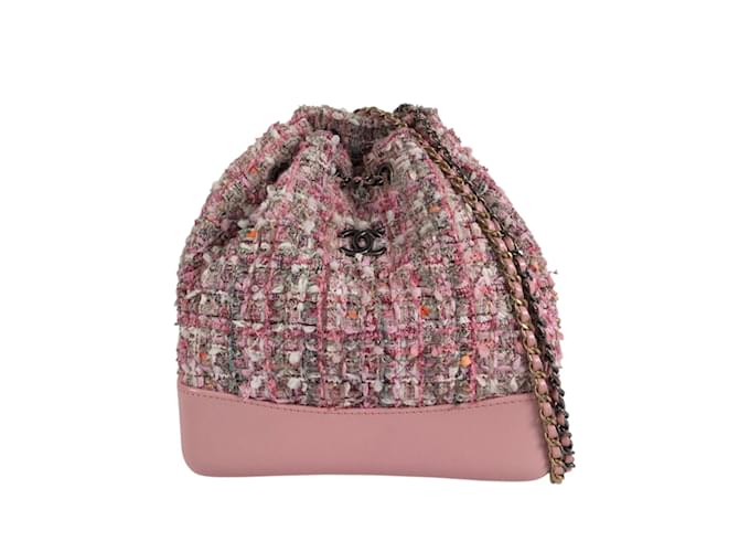 Pink Chanel Tweed Gabrielle Drawstring Backpack Leather  ref.1238227