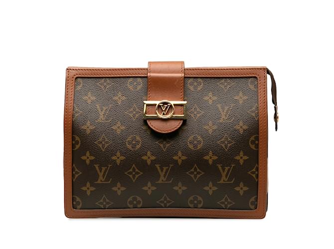 Braune Louis Vuitton Monogram Reverse Dauphine Pochette Clutch Bag Leinwand  ref.1238241
