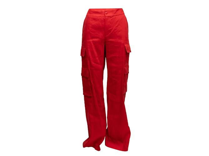 Pantaloni cargo in lino rossi Alice + Olivia taglia US 8 Rosso Biancheria  ref.1238257
