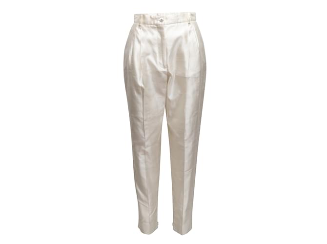 Pantalon fuselé en soie Dolce & Gabbana blanc taille IT 44  ref.1238262