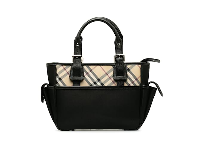 Black Burberry Leather-Trimmed Nova Check Handbag  ref.1238267