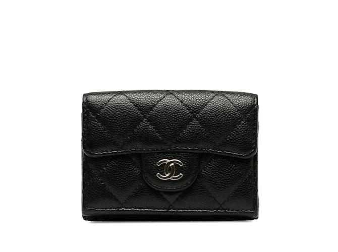 Schwarze Chanel CC Caviar Trifold-Geldbörse Leder  ref.1238269
