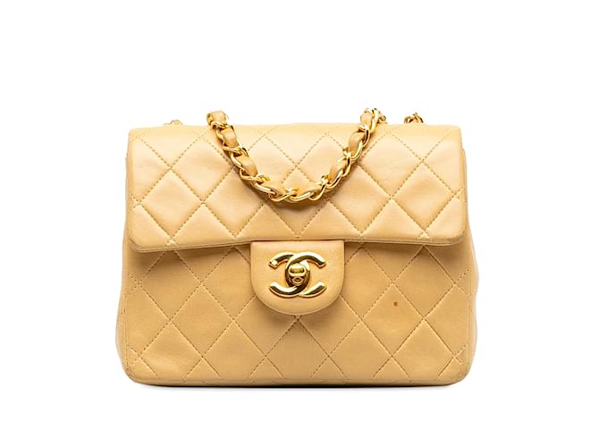 Yellow Chanel Mini Square Classic Lambskin Single Flap Crossbody Bag Leather  ref.1238284