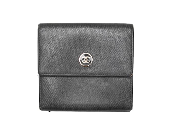Vintage-Geldbörse aus schwarzem Chanel-Leder  ref.1238295