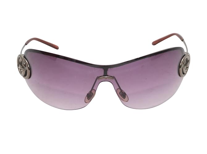 Vintage Silver-Tone Gucci Shield Sunglasses Silvery  ref.1238296