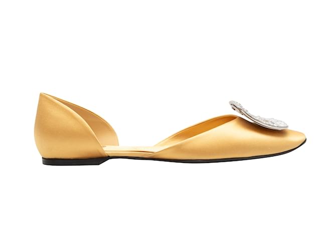 Yellow Roger Vivier Satin d'Orsay Buckle Flats Size 39 Cloth  ref.1238302