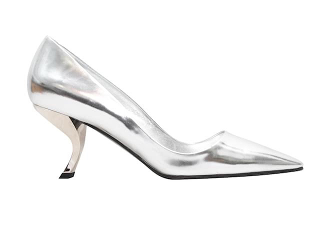 Silver Roger Vivier Patent Pointed-Toe Comma Heels Size 39 Silvery Cloth  ref.1238304