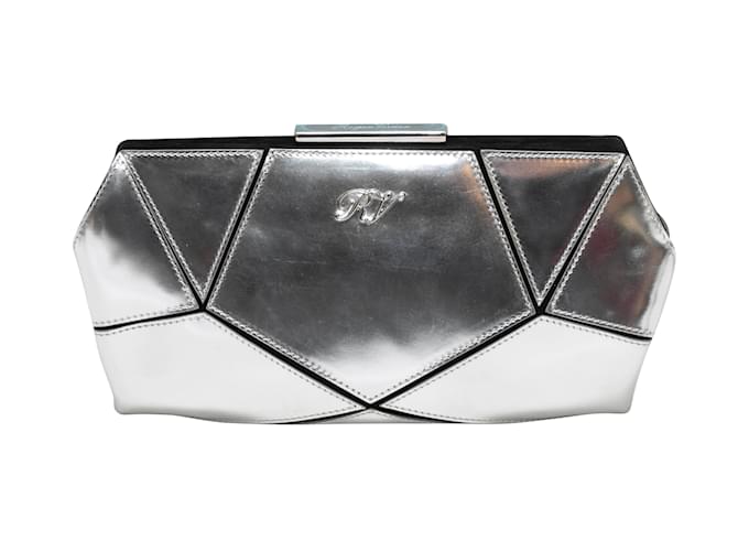 Silver Roger Vivier Small Patent Prismick Clutch Silvery Leather  ref.1238310