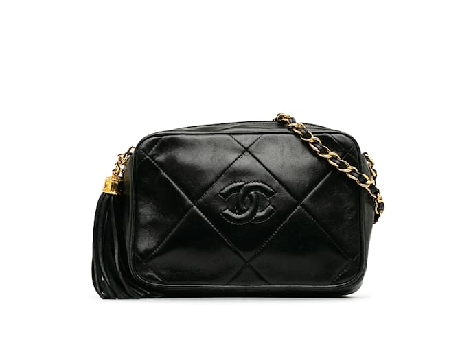 Black Chanel CC Matelasse Tassel Camera Bag Leather  ref.1238316