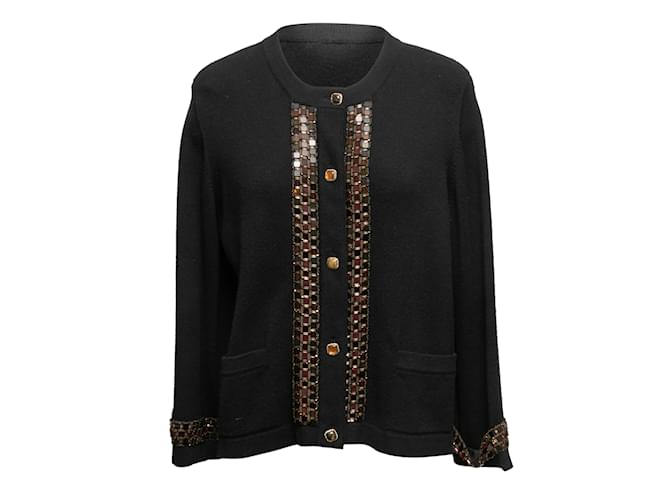 Black Chanel 2011 Cardigan Cachemire Ornementé Taille FR 50 Noir  ref.1238328