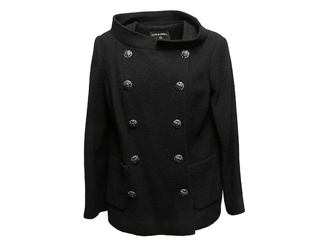 Jaqueta preta Chanel com peito forrado de lã tamanho FR 48 Preto  ref.1238330
