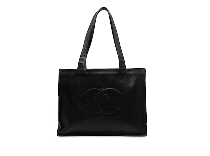 Black Chanel Caviar CC Tote Bag Leather  ref.1238347