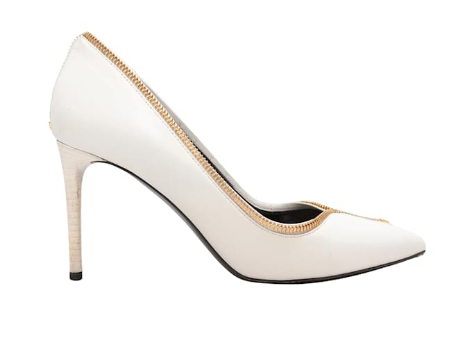 Tamanho dos sapatos Tom Ford com zíper pontiagudo branco e dourado 37 Lona  ref.1238349