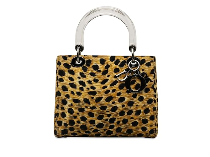 Borsa Lady Dior in nylon con stampa leopardata media marrone Tela  ref.1238353
