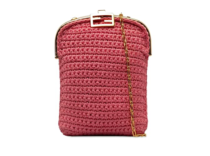 Pink Fendi Crochet Baguette Phone Bag Cloth  ref.1238364
