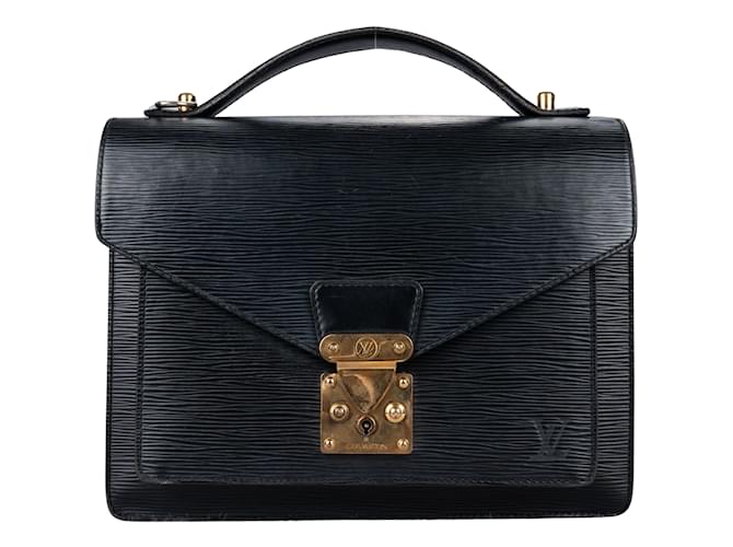 Bolsa Louis Vuitton Noir Epi Couro Monceau Preto Lona  ref.1238382