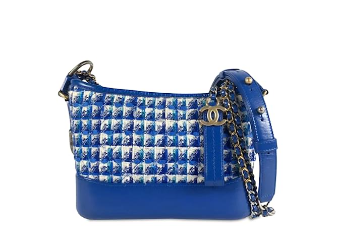 Bolsa Crossbody Chanel Pequena Tweed Gabrielle Hobo Azul Couro  ref.1238397