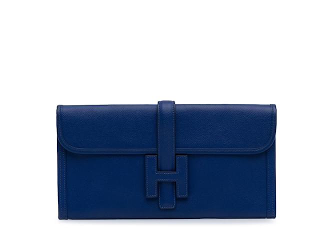 Hermès Blue Hermes Epsom Jige Elan 29 Clutch Bag Leather  ref.1238401