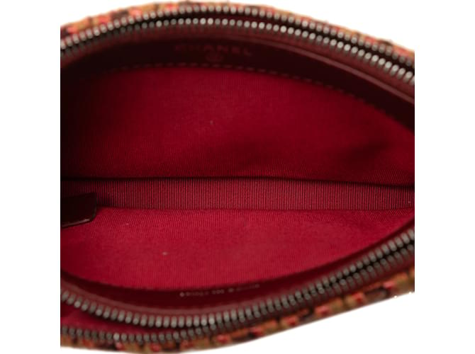 Rote Chanel Tweed Gabrielle gefütterte Reißverschluss-Clutch mit Ketten-Umhängetasche Leder  ref.1238413