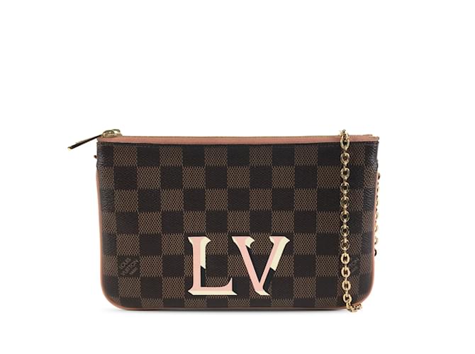 Brown Louis Vuitton Damier Ebene Pochette lined Zip Crossbody Bag Cloth  ref.1238417
