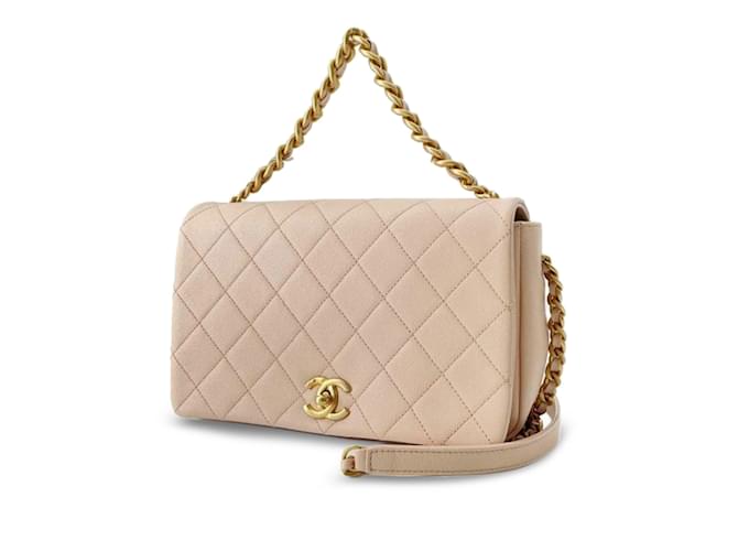 Bolsa Chanel Bege Caviar Médio Fashion Therapy Flap Bolsa Couro  ref.1238435